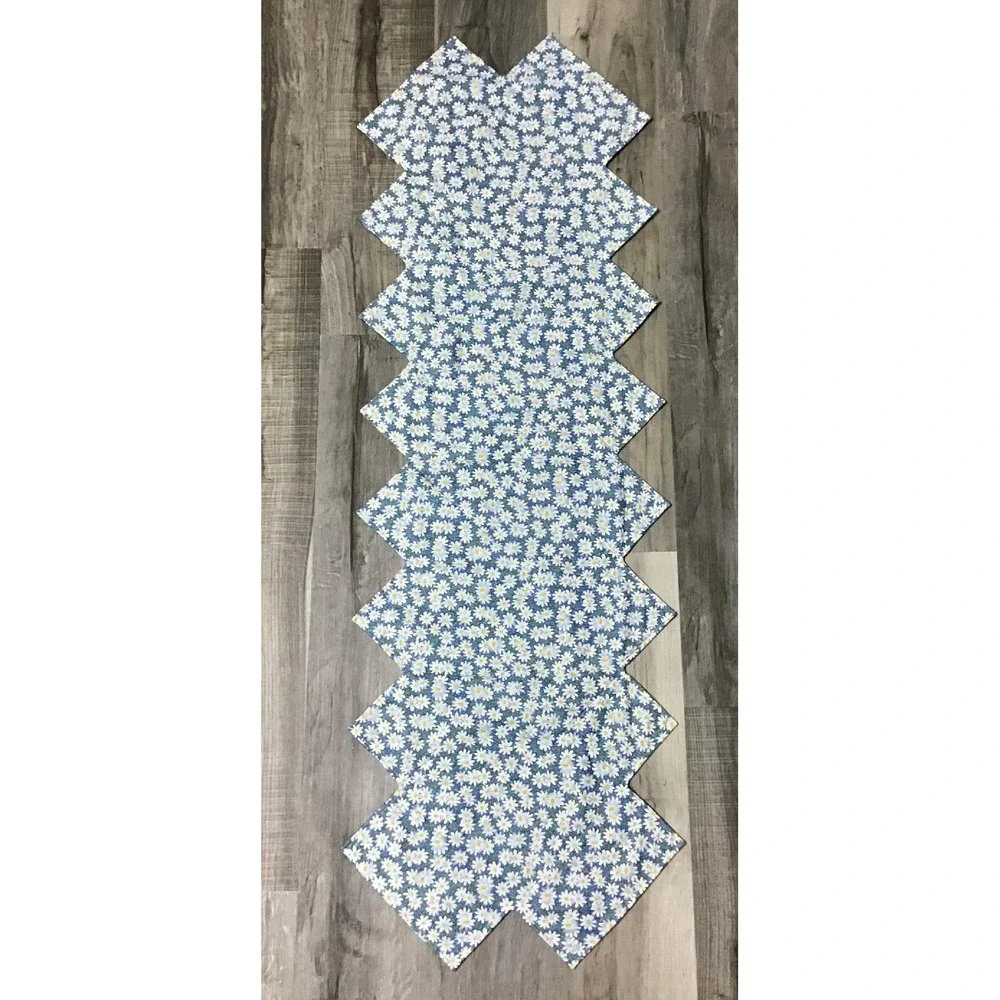 Handmade Quilted Patchwork Table Runner Floral Daisy Reversible 53x18 Farmhouse